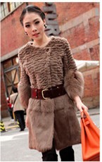 2012 Winter Luxurious Women Lady Genuine Real Rex Rabbit Fur With Fox Fur Cuff Long Coat Outerwear 5 Color Wholesale/Retail