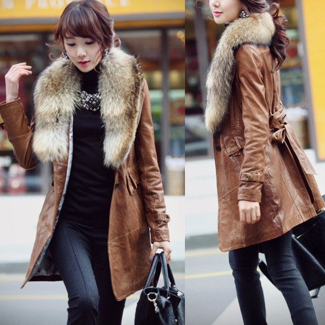 2012 winter luxury disassembly raccoon fur leather overcoat