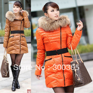 2012 winter luxury large fur collar thickening down coat ladies medium-long jacket outwear