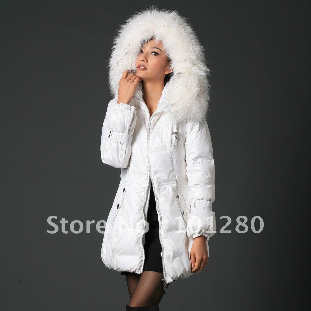 2012 winter luxury super large raccoon fur white down coat