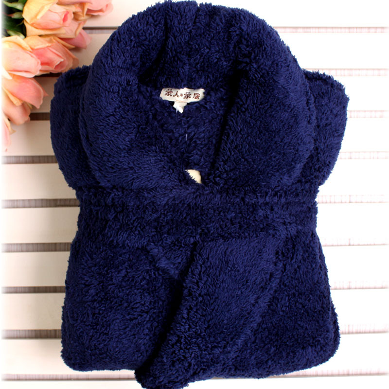 2012 winter macrotrichia lengthen plus size thickening male coral fleece robe bathrobes lounge navy blue