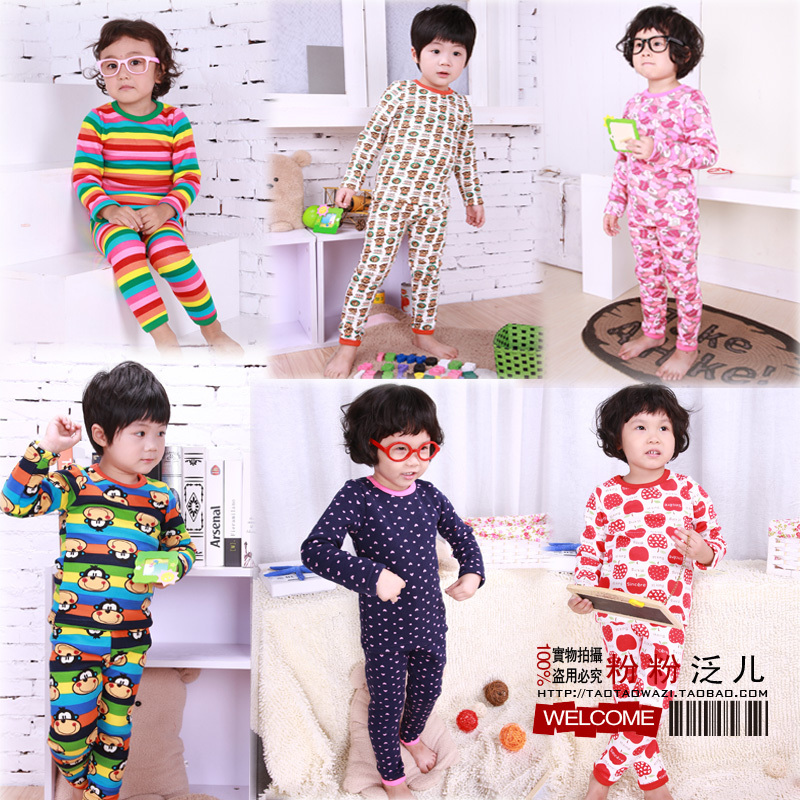 2012 winter male child female child 100% cotton underwear set cartoon thickening plus velvet thermal clothing