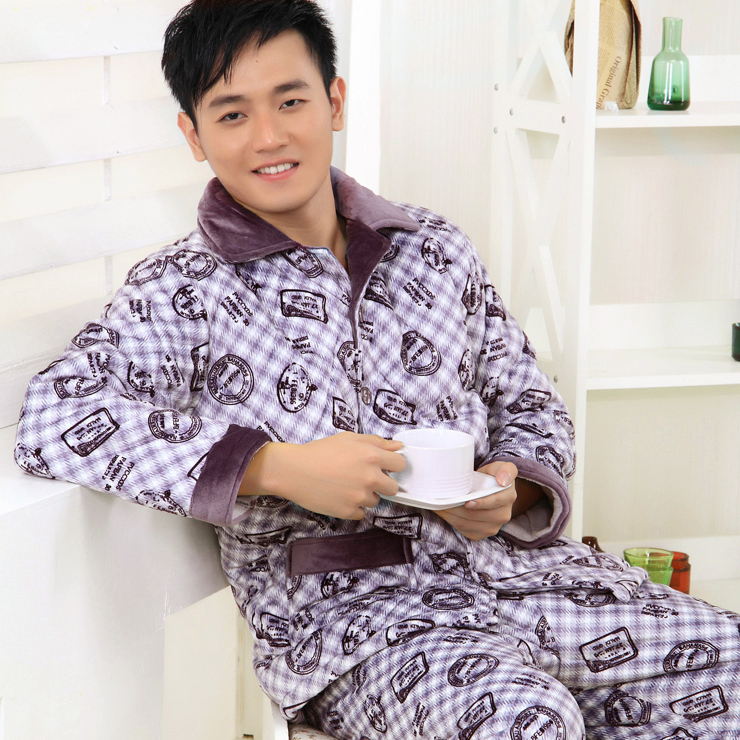 2012 winter male coral fleece cotton-padded sleep set thickening plus velvet thermal lounge male