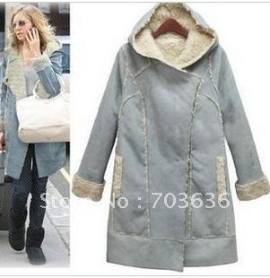 2012 winter medium-long fashion overcoat deerskin fleece thick outerwear berber fleece wadded jacket cotton-padded jacket female