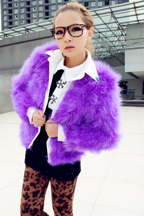 2012 winter new arrival bright color cute small lapel diamond ostrich wool cotton-padded faux two piece fur coat