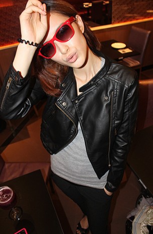 2012 winter new arrival fashion cool slim motorcycle leather clothing fashion black outerwear women's w229