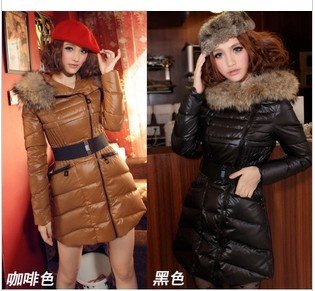 2012 winter new arrival Fashion women slim white duck down coat with large fur collar medium-long down jacket  warm outwear