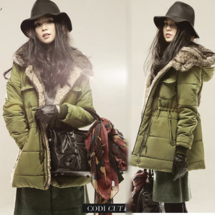 2012 winter new arrival high quality down coat jacket for womens down Parkas female slim long coat army green thick outerwear