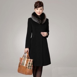 2012 Winter new arrival high quality women's elegant style cashmere overcoat with blue fox fur collar