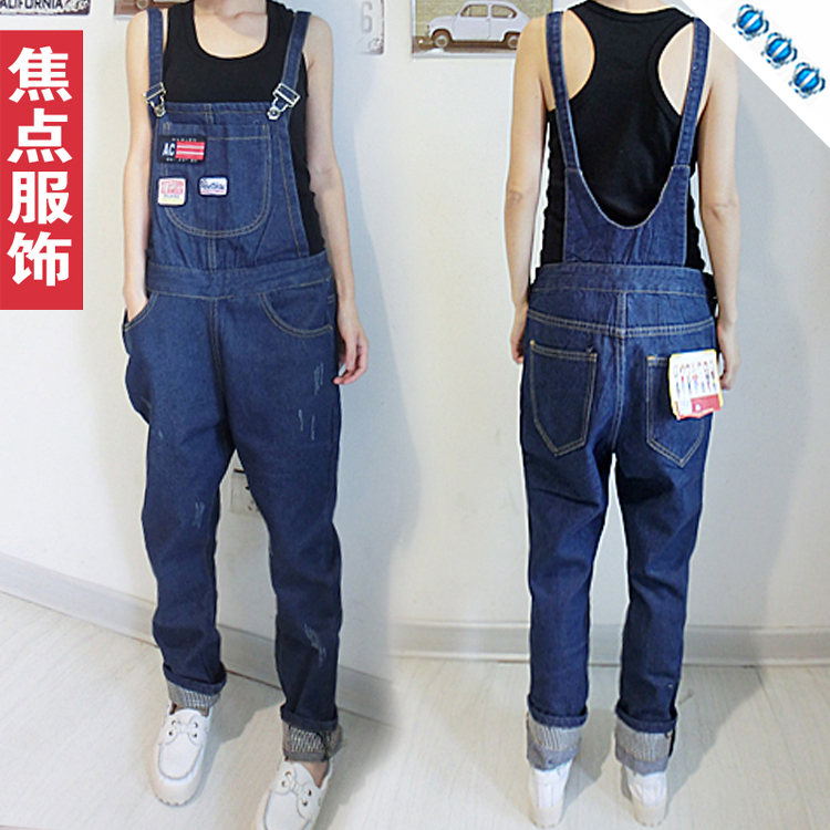 2012 winter new arrival jeans women's fashion applique bib pants jeans ln355