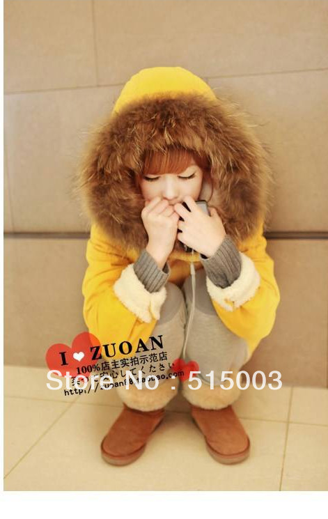 2012 winter new arrival mushroom wadded jacket women's raccoon fur pumpkin cotton-padded jacket female medium-long outerwear