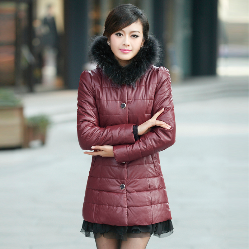 2012 winter new arrival slim medium-long thickening PU water washed leather clothing cotton overcoat outerwear women's