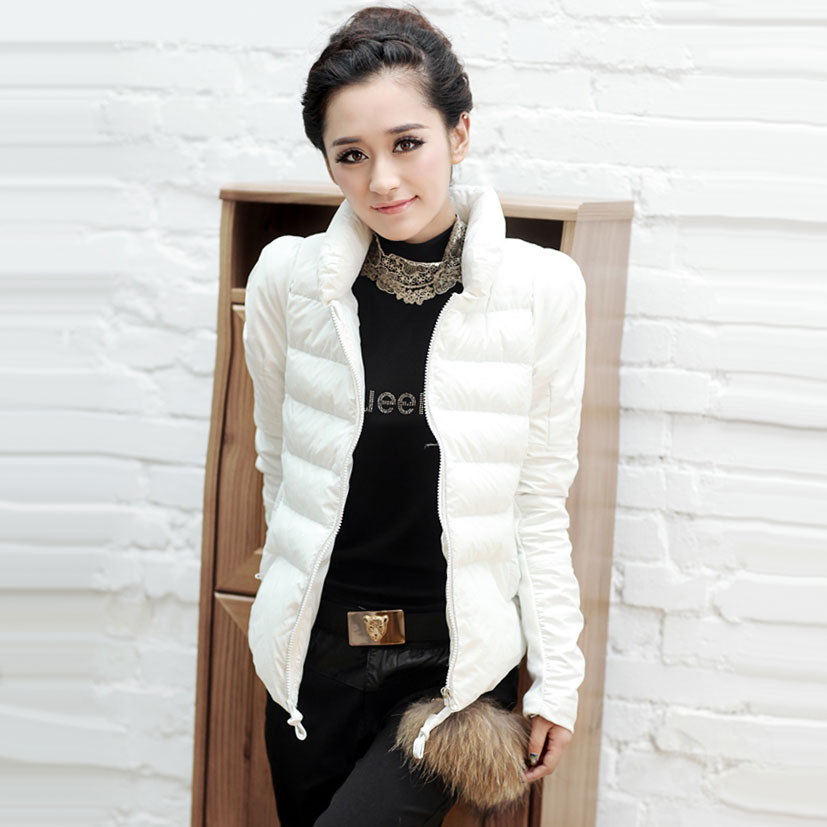 2012 winter new arrival slim PU patchwork short design wadded jacket outerwear Women white cotton-padded jacket cotton-padded