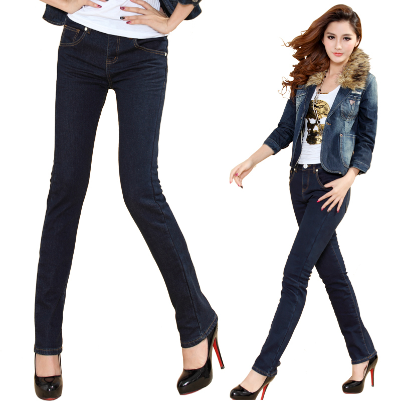 2012 winter new arrival thickening plus velvet jeans pants plus size straight trousers