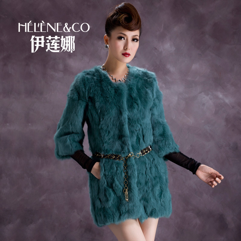 2012 winter new arrival women's medium-long thermal slim rabbit fur with belt a91845