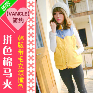 2012 winter new arrival Women wool stand collar color block patchwork vest vest w338p70