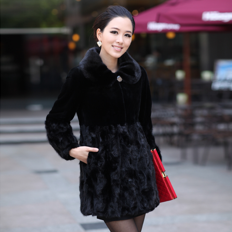 2012 Winter new fight mink hair fur medium-long outerwear genuine leather clothing female rabbit