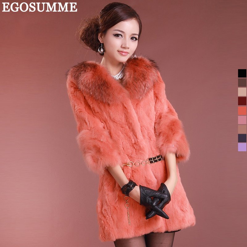 2012 Winter new luxurious rabbit fur coat big raccoon collar Womens long jacket special three quarter sleeve shining belt GFW010