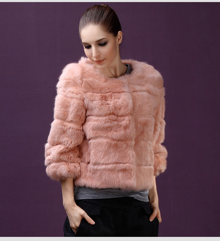 2012 winter o-neck high quality full leather rabbit fur formal short design rabbit fur coat