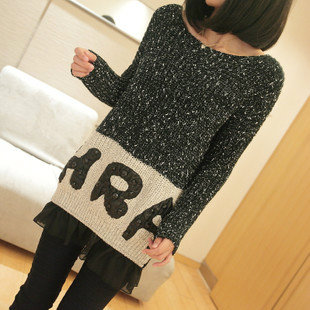 2012 winter o-neck lace sweep laciness thickening knitted basic sweater outerwear female