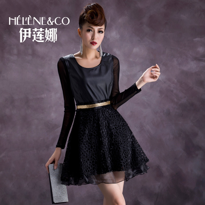 2012 winter one-piece dress patchwork women's PU leather cutout sleeveless tank dress a91828