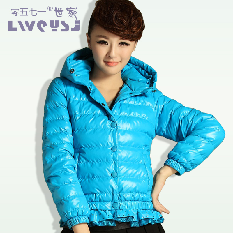 2012 winter outerwear hooded slim lace decoration short wadded jacket Women short design