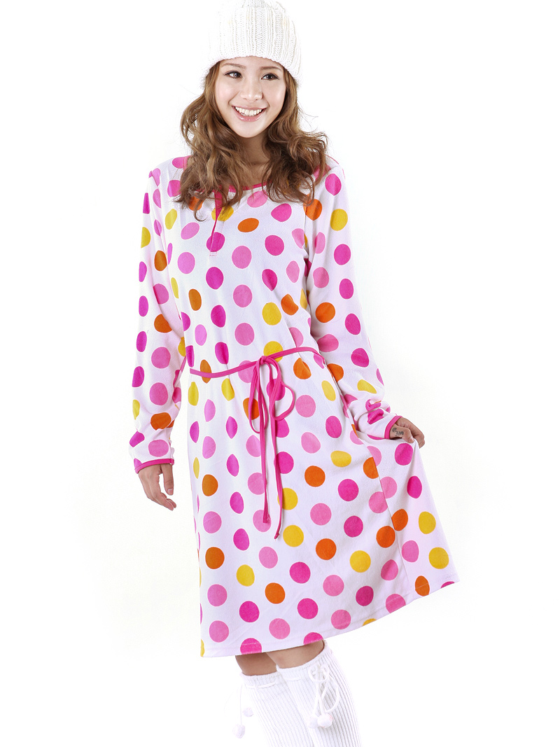 2012 winter paragraph women's toweled dot long-sleeve sweet 100% cotton lounge casual nightgown clothing