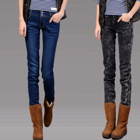 2012 winter plus size plus velvet thickening slim trousers all-match denim skinny pants boot cut jeans