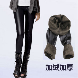 2012 winter plus velvet thickening warm legging female warm pants female faux leather pants