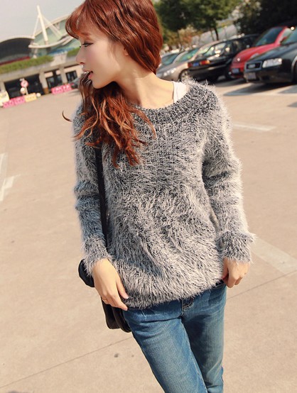 2012 winter plush velvet basic shirt sweater basic shirt thermal mohair pullover sweater