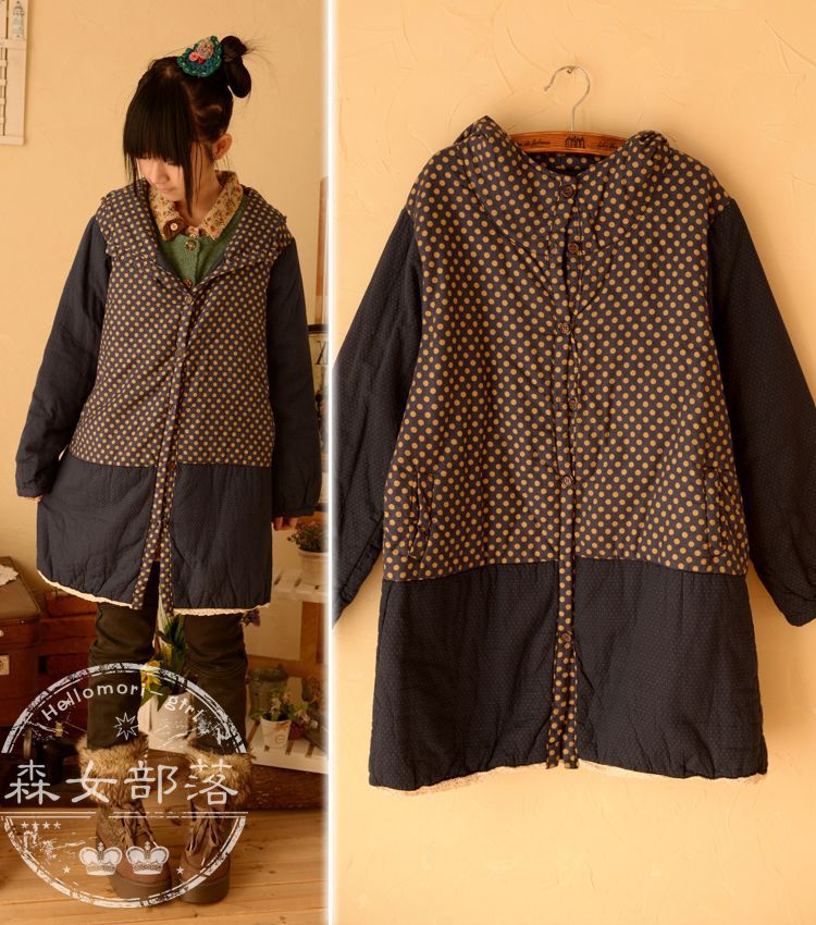 2012 winter polka dot double colorant match thickening thermal with a hood cotton-padded jacket