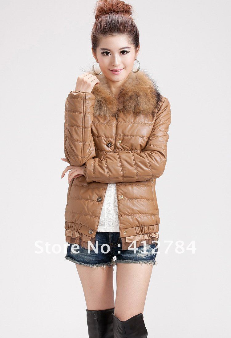 2012 winter pu leather Korean Large size Coat Slim Short paragraph Fur collar wadded jacket outwear parkas