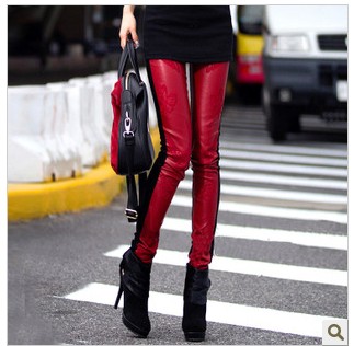 2012 winter purplish red butterfly embroidery leather black velvet legging skinny pants FREE SHIPPING