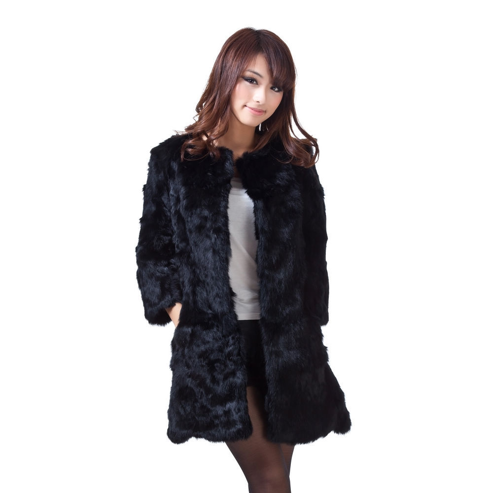 2012 winter rabbit fur coat medium-long three quarter sleeve o-neck women's outerwear