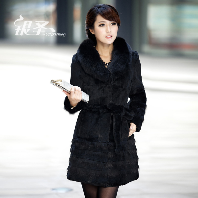 2012 winter rabbit fur rabbit women coat wife christmas gift best hair fur coat fox fur female slim long design