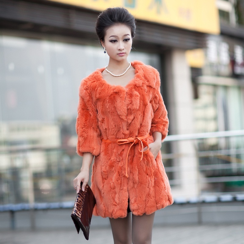 2012 winter rabbit fur slim medium-long female fur coat chromophous