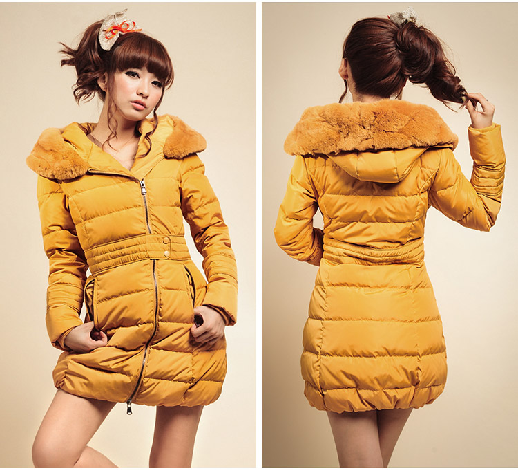 2012 winter rabbit large fur collar slim thickening medium-long women's fashion down coat casual winter warm jacket fashion