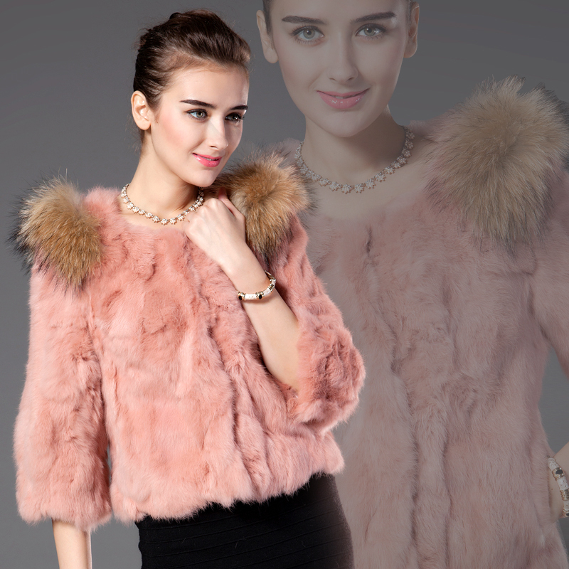 2012 winter raccoon fur epaulette rabbit fur short design three quarter sleeve fur coat