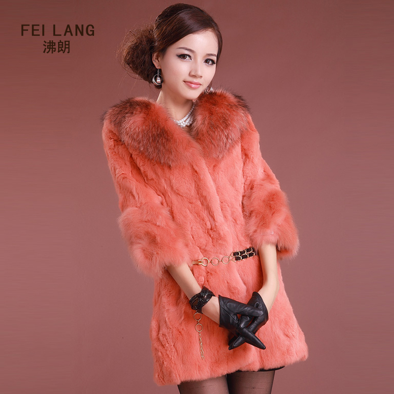 2012 winter raccoon fur rabbit fur three quarter sleeve fur women's medium-long outerwear