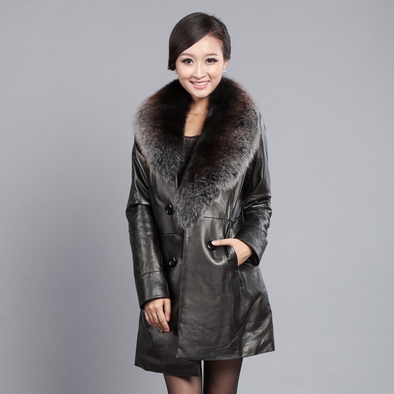 2012 winter sheepskin fox fur women's medium-long cotton-padded coat genuine leather clothing female