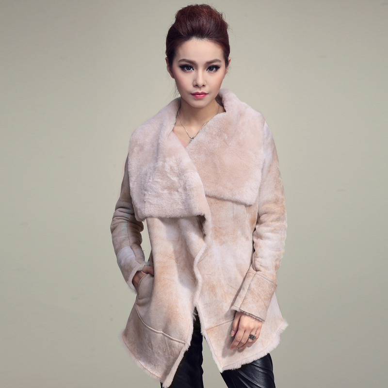 2012 winter sheepskin genuine leather fur one piece fur coat female Free shipping