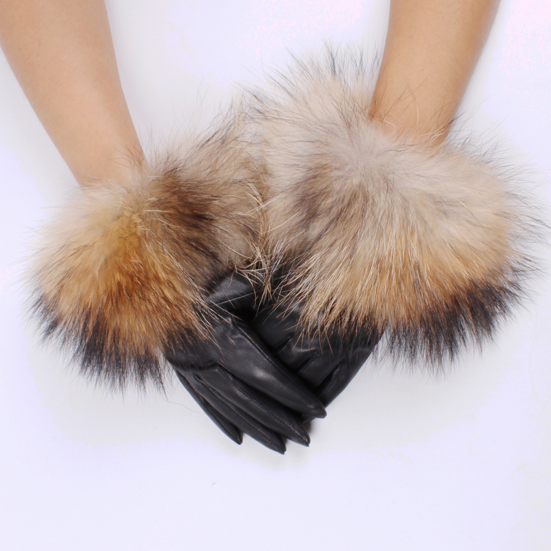 2012 winter sheepskin gloves short design raccoon fur women's thin casual genuine leather gloves leather gloves