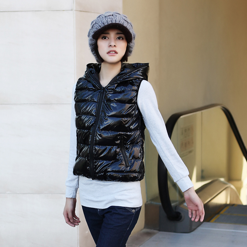 2012 winter shiny with a hood thickening thermal down cotton vest outerwear