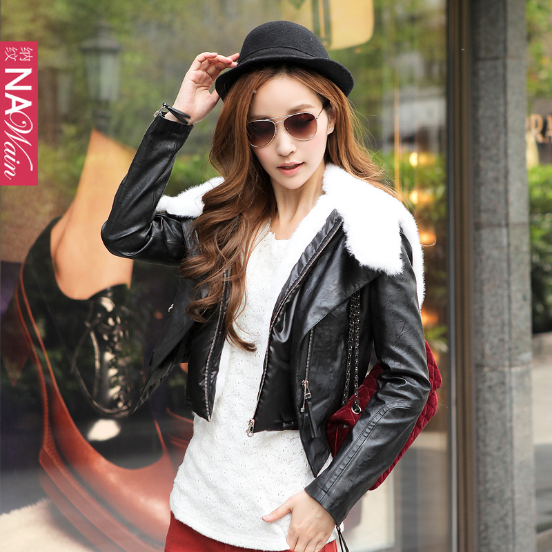 2012 winter short jacket long-sleeve leather clothing female short design slim n41501p