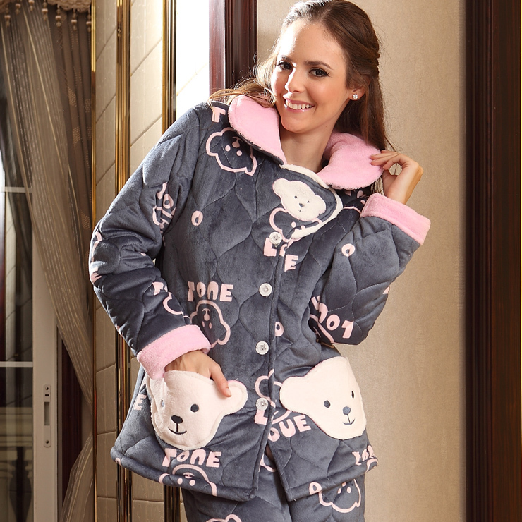 2012 winter sleepwear thickening female coral fleece cotton-padded women's thermal set at home service cartoon lounge