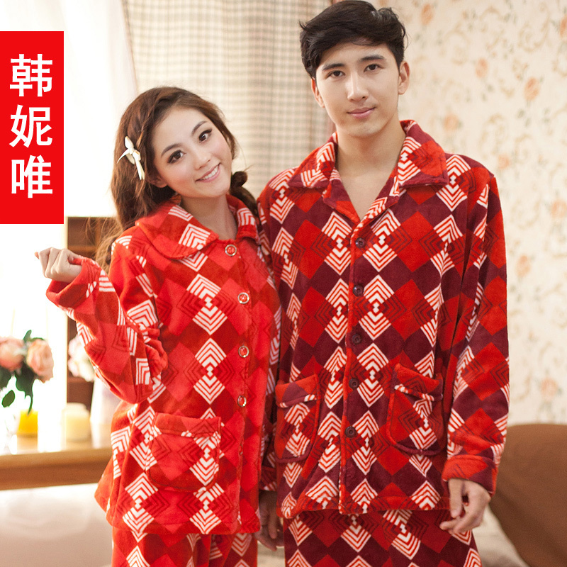 2012 winter sleepwear turn-down collar ceremonized male women's long-sleeve lounge sleepwear coral fleece lovers twinset