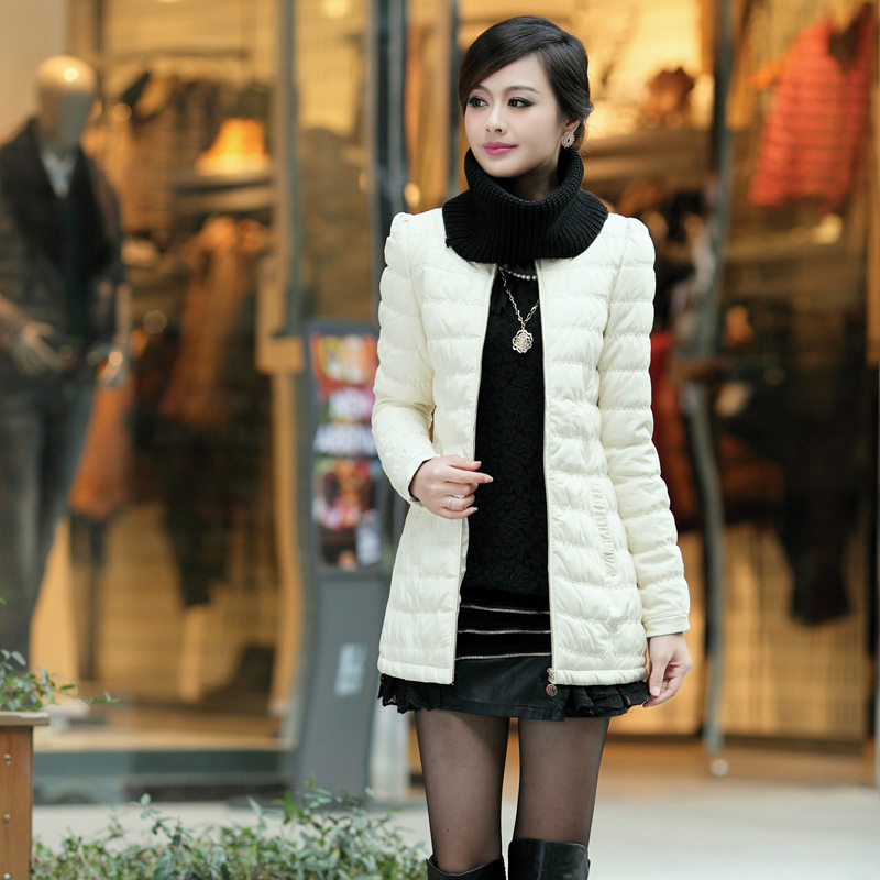 2012 winter slim medium-long plus size water washed leather wadded jacket fashion cotton-padded jacket muffler scarf