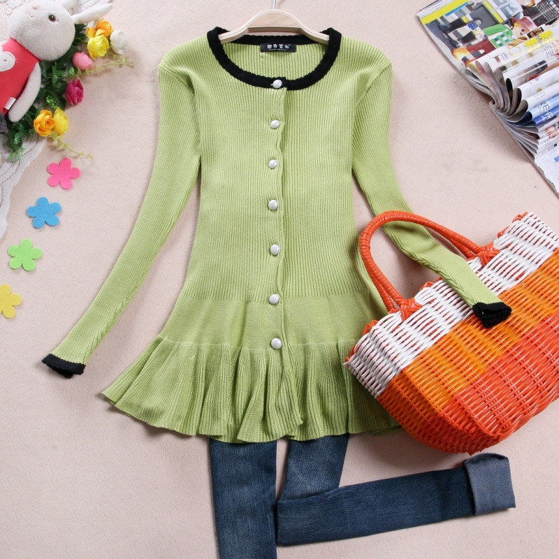 2012 winter slim ol o-neck long-sleeve medium-long cardigan basic shirt sweater dress