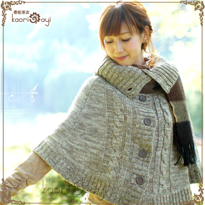 2012 winter sweet soft buttons yarn cloak cape sweater