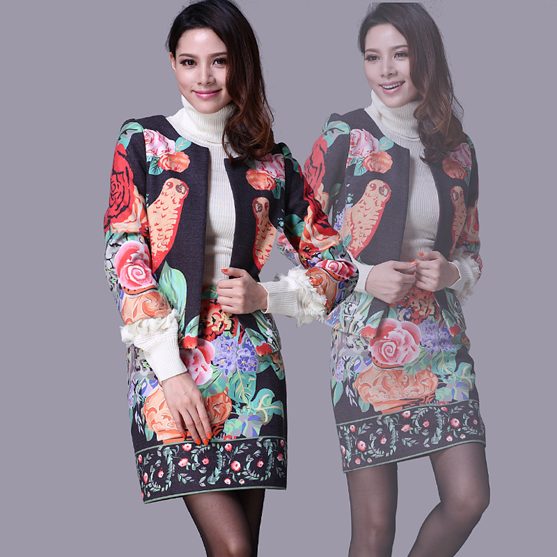 2012 winter t fashion print o-neck woolen set one-piece dress ly0959